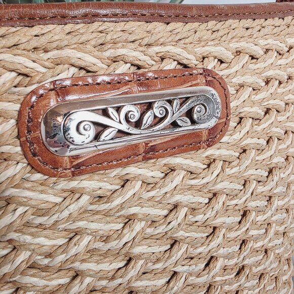 Brighton Woven Straw & Brown Leather Crossbody Bag - Picture 8 of 13
